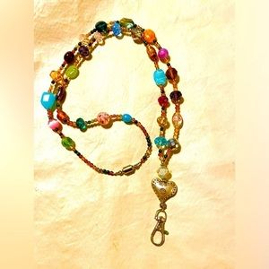 New, handcrafted, Crystal and artisan glass beaded Lanyard for ID badge